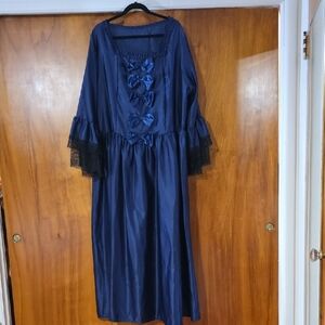 Elegant Navy Blue Dress with Lace Sleeves